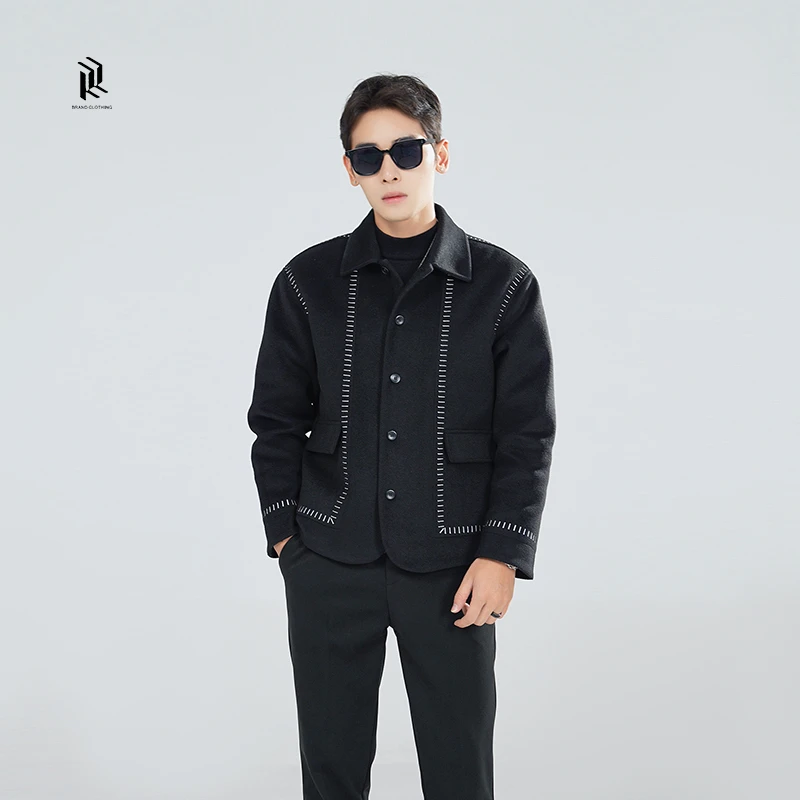 【男女同款】秋冬非黑即白羊毛翻领明线夹棉老钱风百搭棉服大衣外套