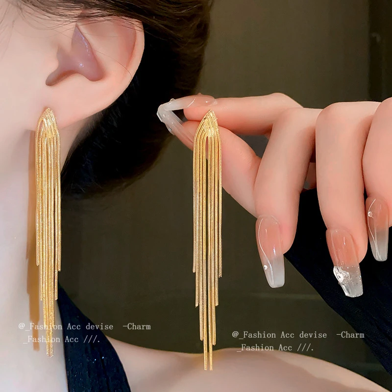 合金耳饰 金属风流苏耳环欧美时尚设计感耳钉小众百搭高级感耳饰