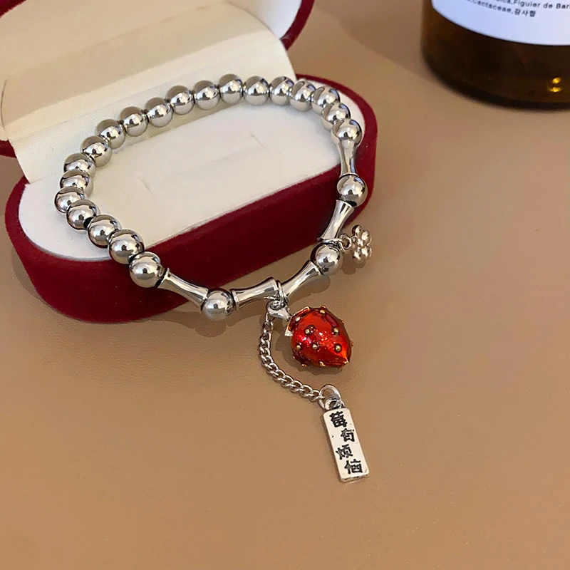 铜合金手链 莓有烦恼草莓竹节手链新中式小众百搭手串ins气质手饰