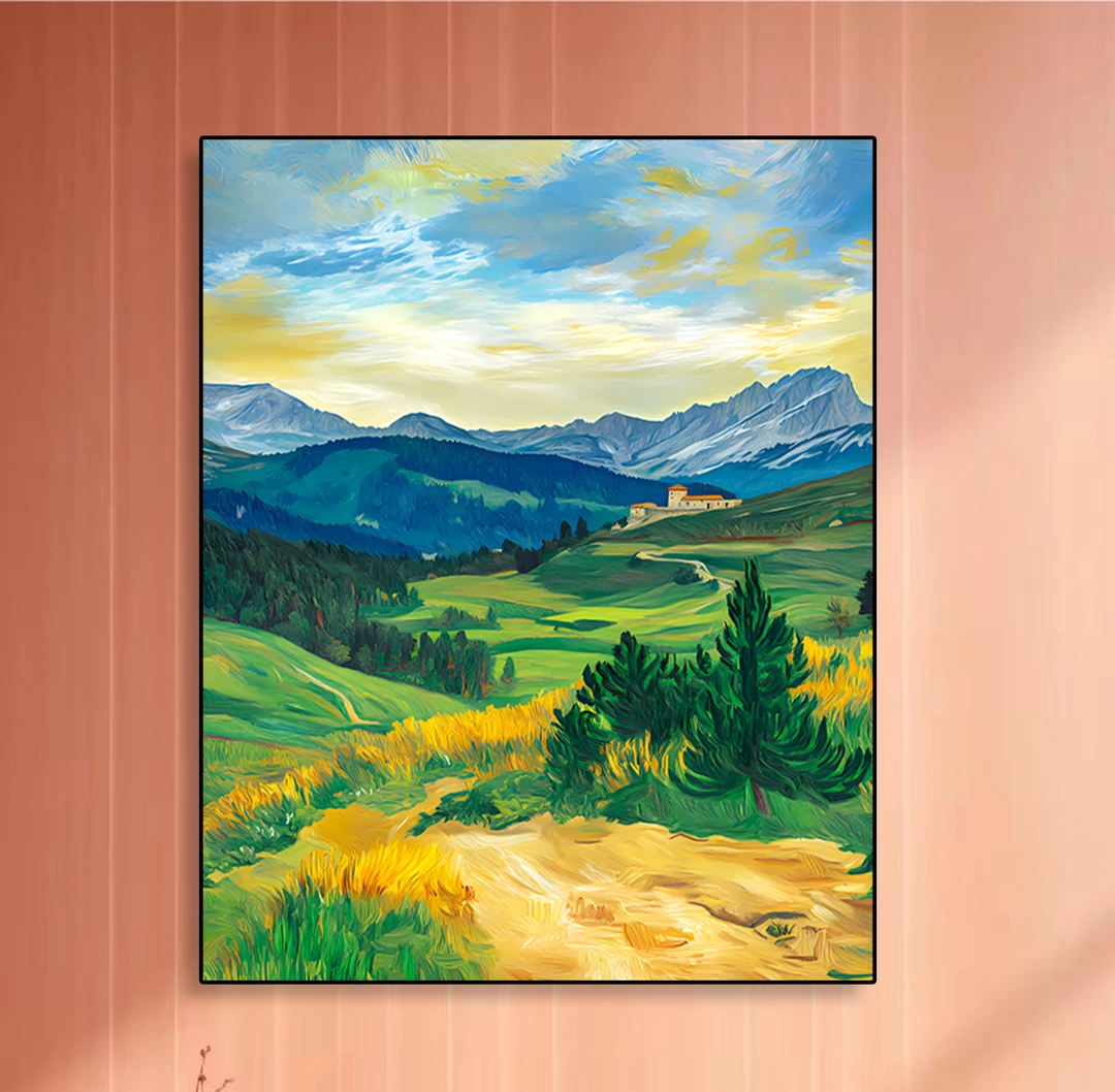 风景油画风格沙发背景装饰画玄关手工装饰画砂岩装饰画风景画客厅