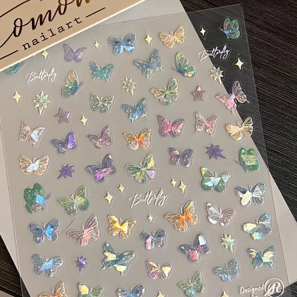 蝴蝶翼流光贴纸高级平面贴纸缤纷蝴蝶仙女迷你贴纸镭射