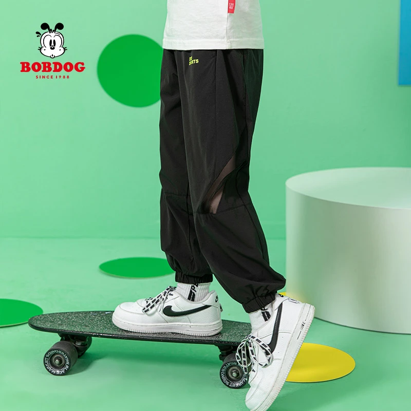 巴布豆卡乐薄款休闲裤夏季儿童网眼宽松梭织裤2024年新款中大童