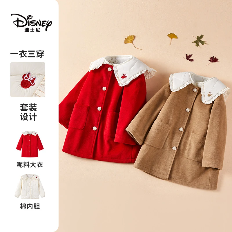【XH】Disney/迪士尼秋冬新款女童时尚气质呢大衣两件套WXW4SZ141