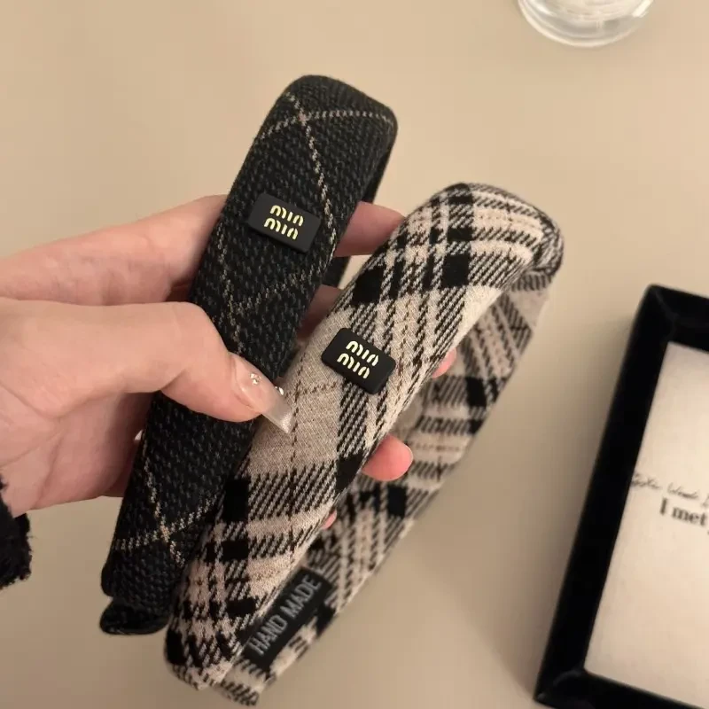 经典黑灰格纹发箍复古学院风头箍高颅顶发卡压发饰秋冬小香风头饰