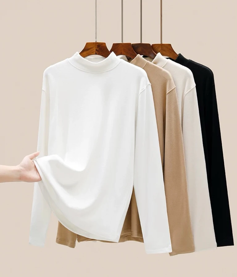 高品质德绒自发热重磅光板半高领长袖T恤打底衫男