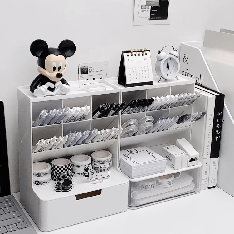 桌面收纳盒抽屉式学生办公室书桌文具大容量置物架多功能斜插笔筒