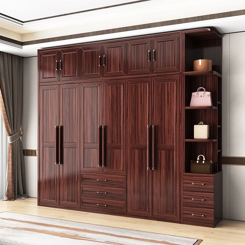 新中式乌金木乌金木全实木衣柜家用顶柜转角柜组合新中式卧室家具