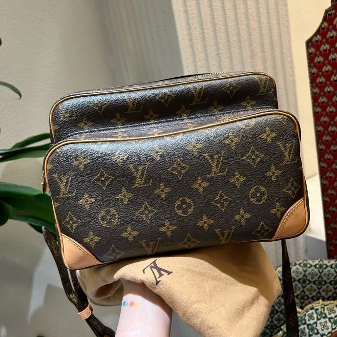 95新 LouisVuitton/路易威登 vintage老花大号横版双层相机斜挎包