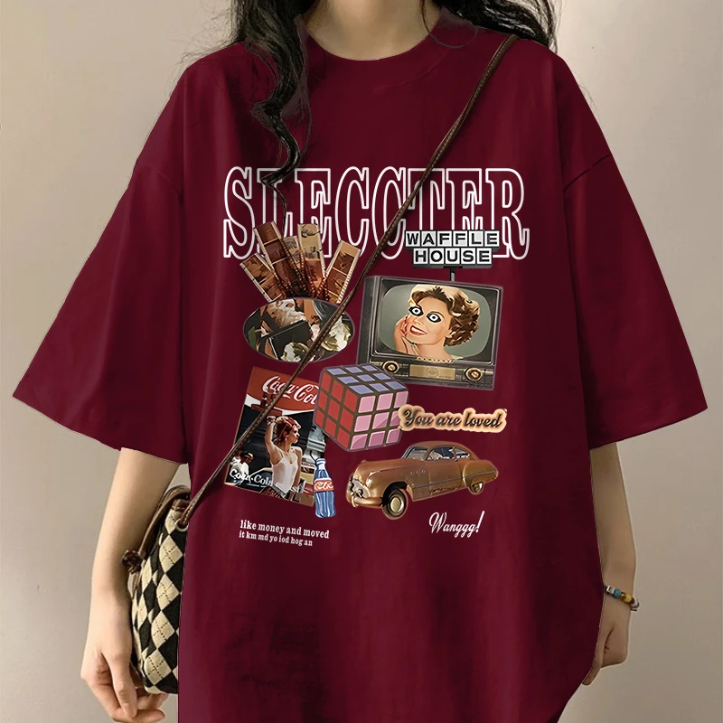 复古港味chic大码2-300斤宽松夏季100%重磅纯棉韩版圆领短袖T恤女