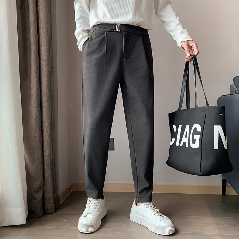 6725卡其色毛呢西装裤男士春秋季直筒加厚呢子裤子2023新款休闲裤