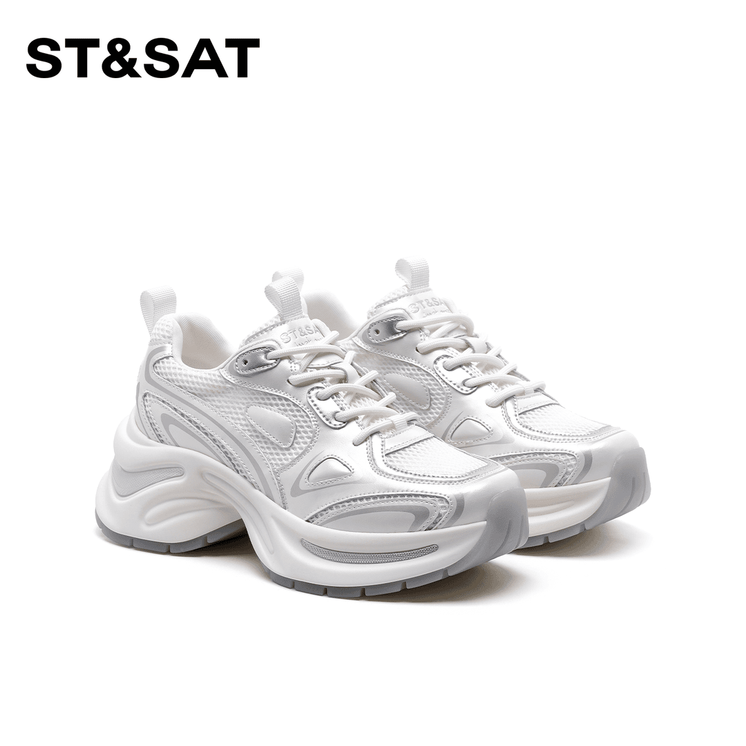 St&Sat/星期六时尚老爹鞋女2024新款百搭透气银色户外运动休闲鞋