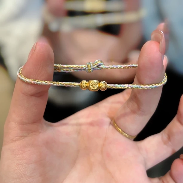 925银布艺手链 纯银平安喜乐精致百搭叠戴温柔显白编织手链女生