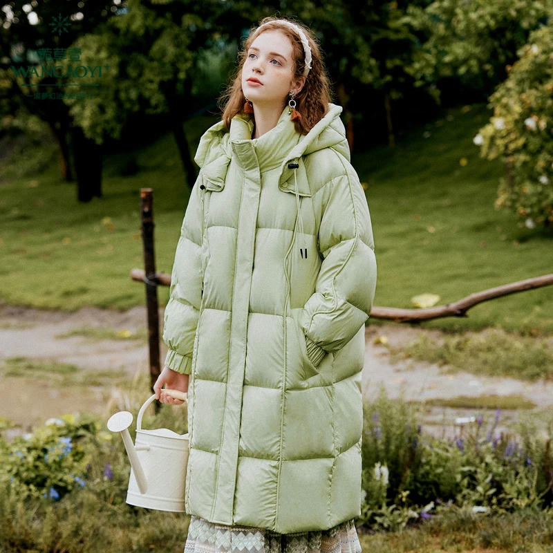 菀草壹羽绒服女立领连帽中长款时尚宽松加厚鸭绒大衣Y08531359