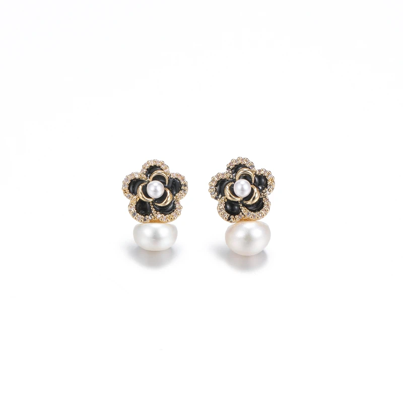 淡水珍珠山茶花耳环气质百搭耳饰时尚轻奢小众 8200