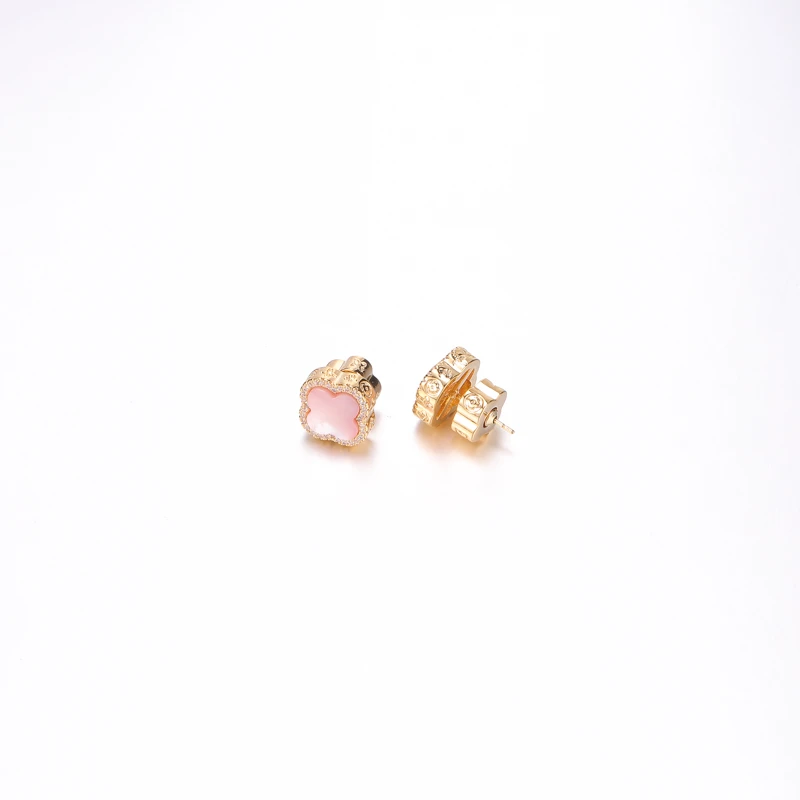粉色四叶草耳钉气质小众百搭轻奢 8320