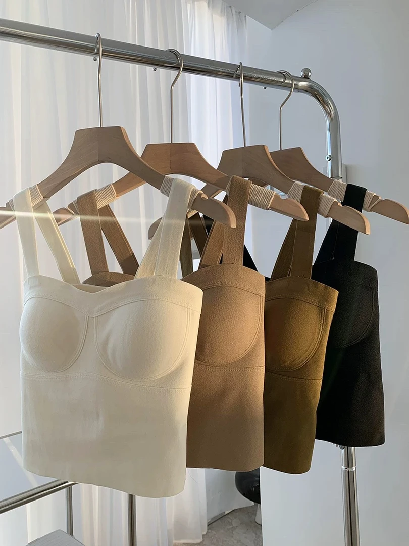 秋冬蚕丝羊绒保暖打底衫吊带背心女自带胸垫黑白色内搭上衣外穿