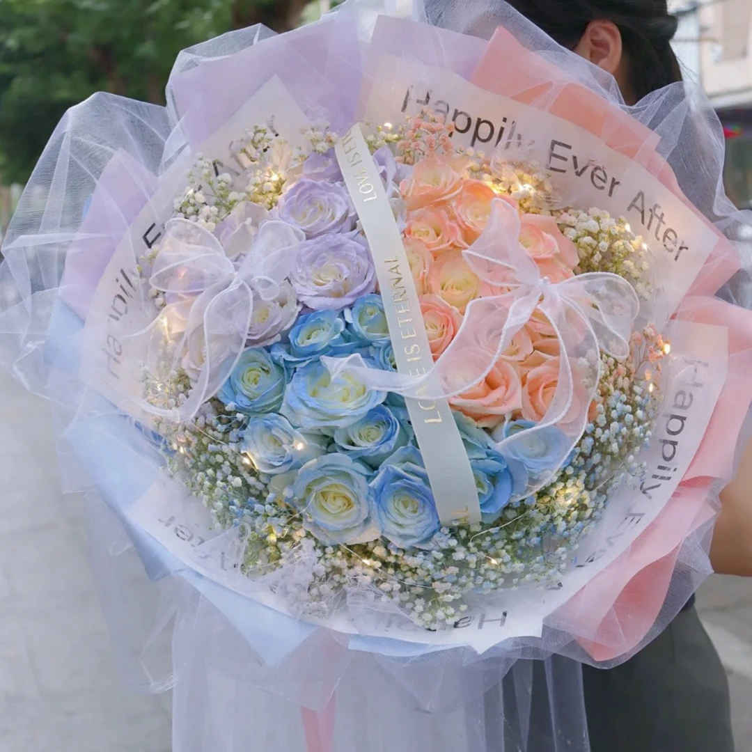 三拼色创意玫瑰鲜花花束送老婆送女友送闺蜜节日生日礼物全国同城