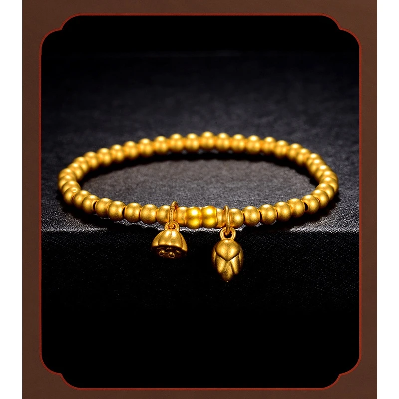 明牌珠宝楼哥甄选足金3D古法两世欢金手链传承百搭金女士气质素款