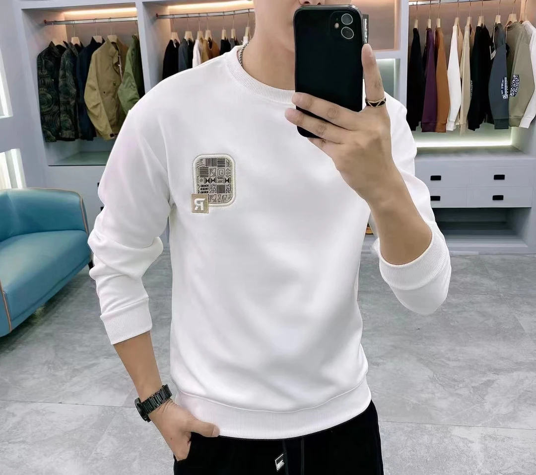 2024秋冬新款韩版长袖潮流打底时尚刺绣圆领高品质百搭男士卫衣