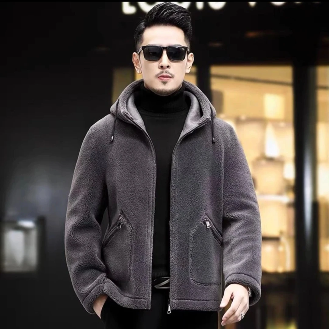 {鑫澎服饰推荐}新款时尚休闲商务男士连帽双面穿颗粒外套