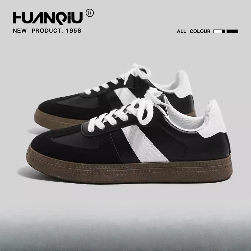环球黑色德训鞋男款2025新款春季时尚透气休闲运动鞋潮鞋百搭板鞋