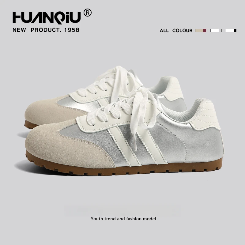 环球银色德训鞋女款2025春季新款透气舒适学院风轻薄软底休闲板鞋