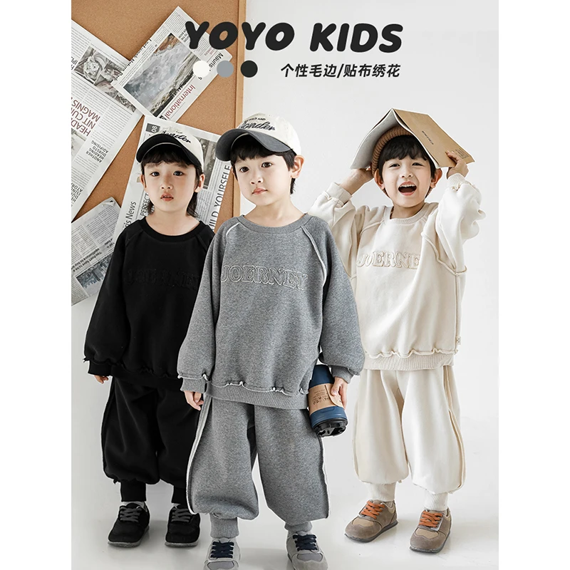 幼悠儿童运动卫衣套装秋季新款防风保暖两件套百搭束脚裤子N2789