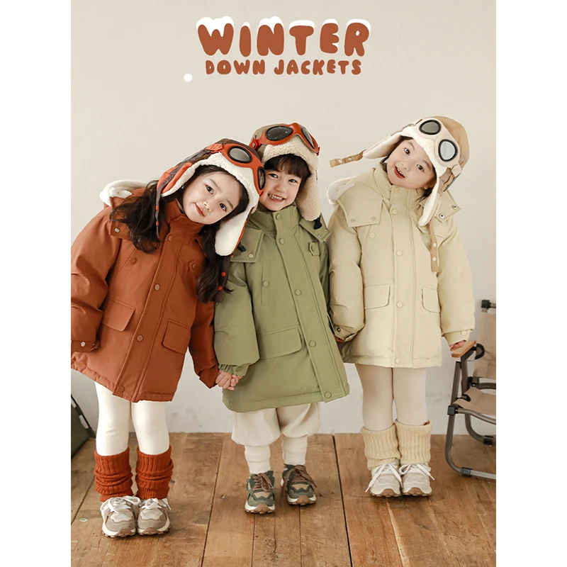 幼悠男童女童加厚保暖棉服中长款宝宝衣服冬款儿童潮牌服装D3770