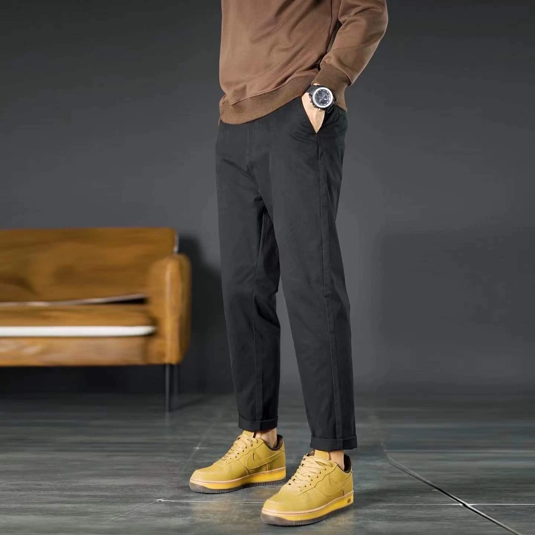 闹哥秋冬新款休闲裤男简约百搭商务直筒修身小脚裤男士纯色长裤