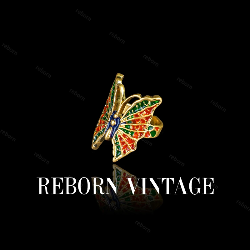 铜合金戒指 RebornVintage戒指蝴蝶手工复古镶嵌气质百搭个性M214
