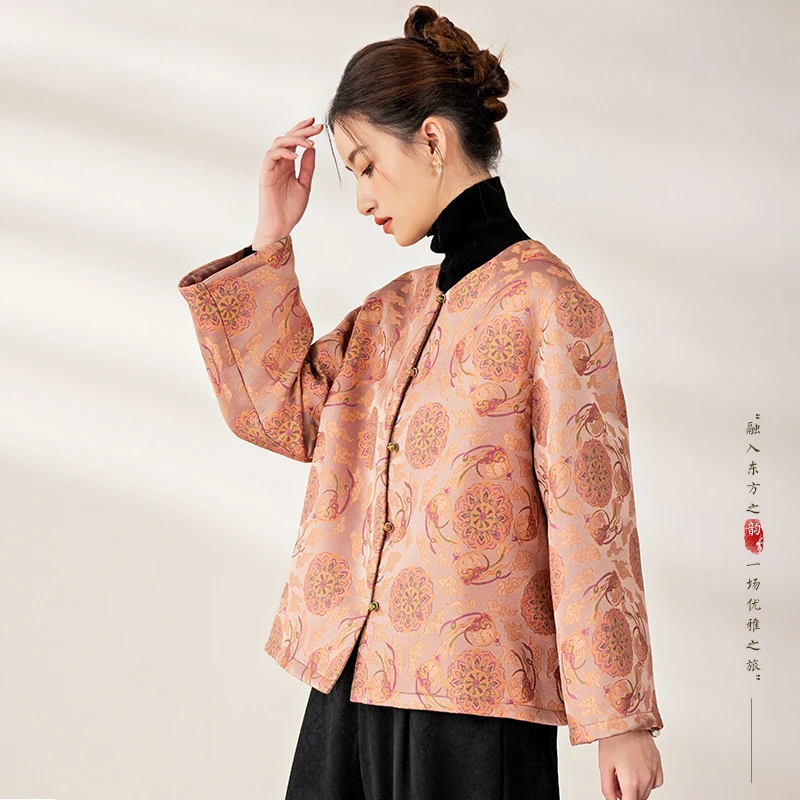 【敦煌飞天兔】宋锦50姆米重磅桑蚕丝新中式国风冬季棉服外套 F4648