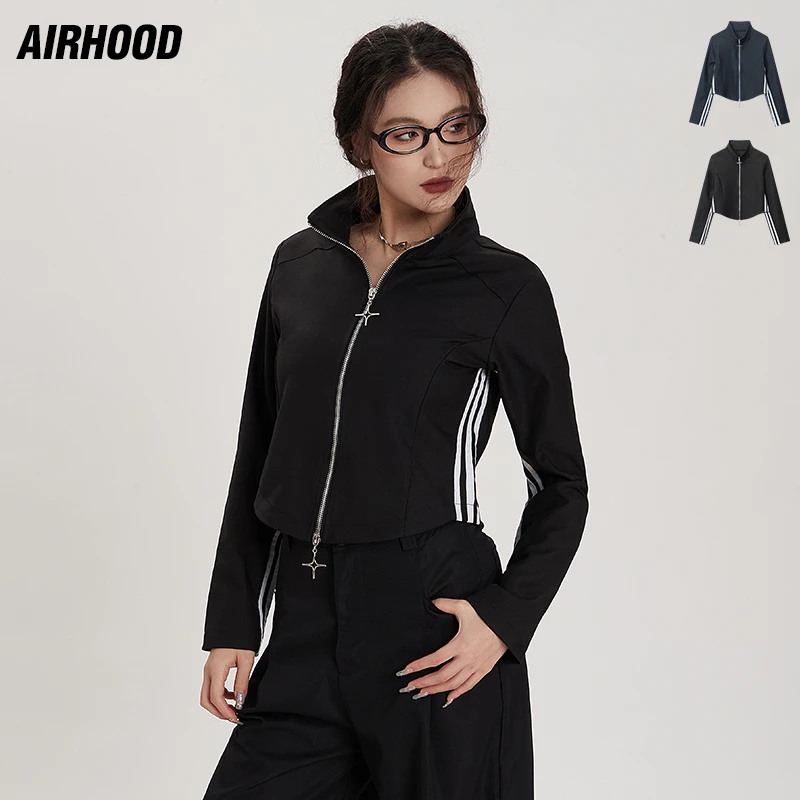 AIRHOOD复古三条杠设计感双拉链小个子短外套辣妹显瘦上衣女N4063