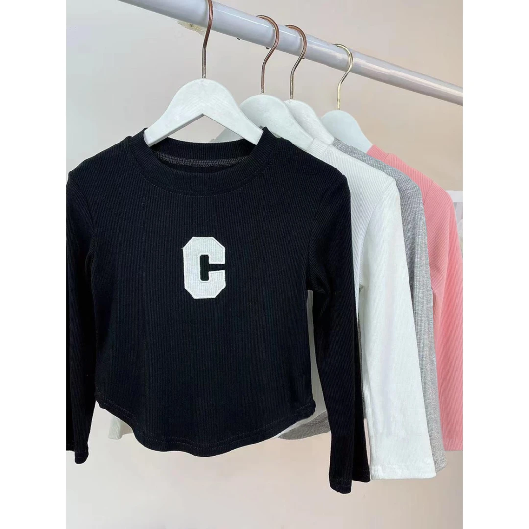 春季新款女童休闲打底衫中小童时髦长袖T恤儿童圆领百搭时尚上衣