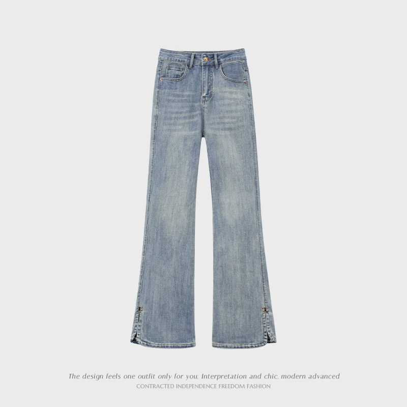 2009设计感开叉微喇牛仔裤女秋季年新款高腰显瘦马蹄喇叭裤子女