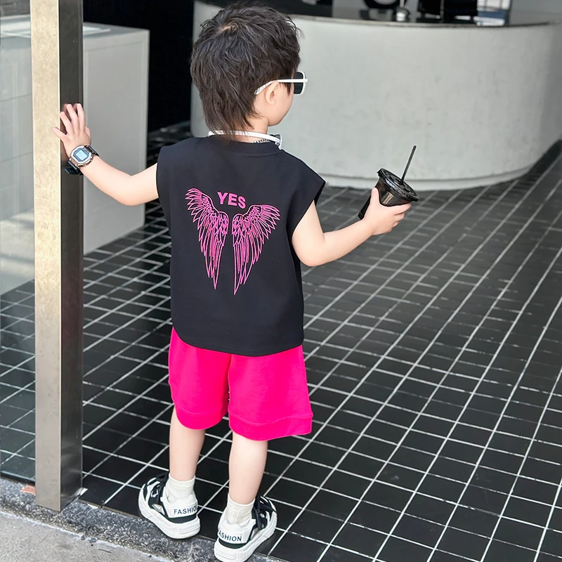 韩系时髦儿童洋气运动夏装2025新款潮流帅气休闲男童夏季无袖套装
