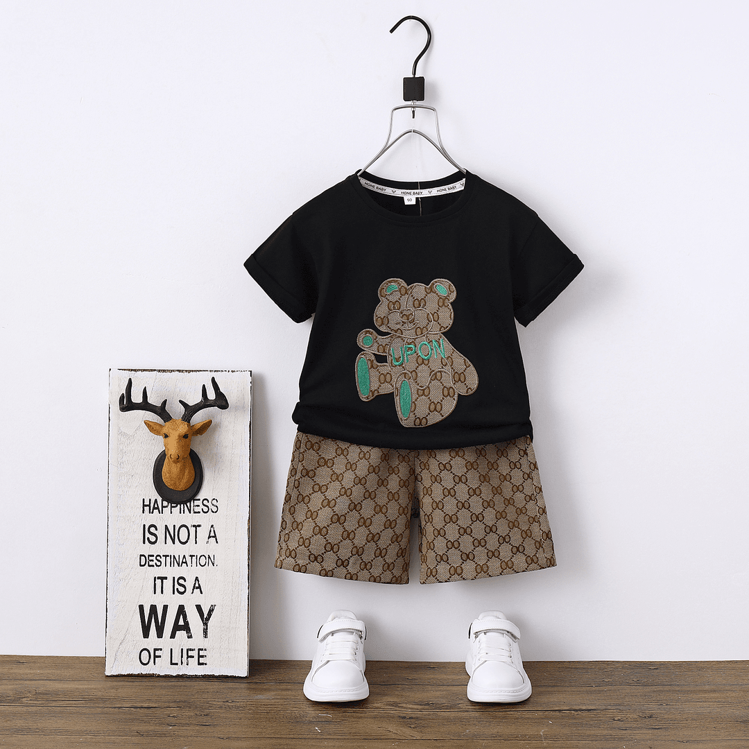 儿童夏季短袖短裤套装中小童夏款休闲印花两件套男童时尚洋气套装
