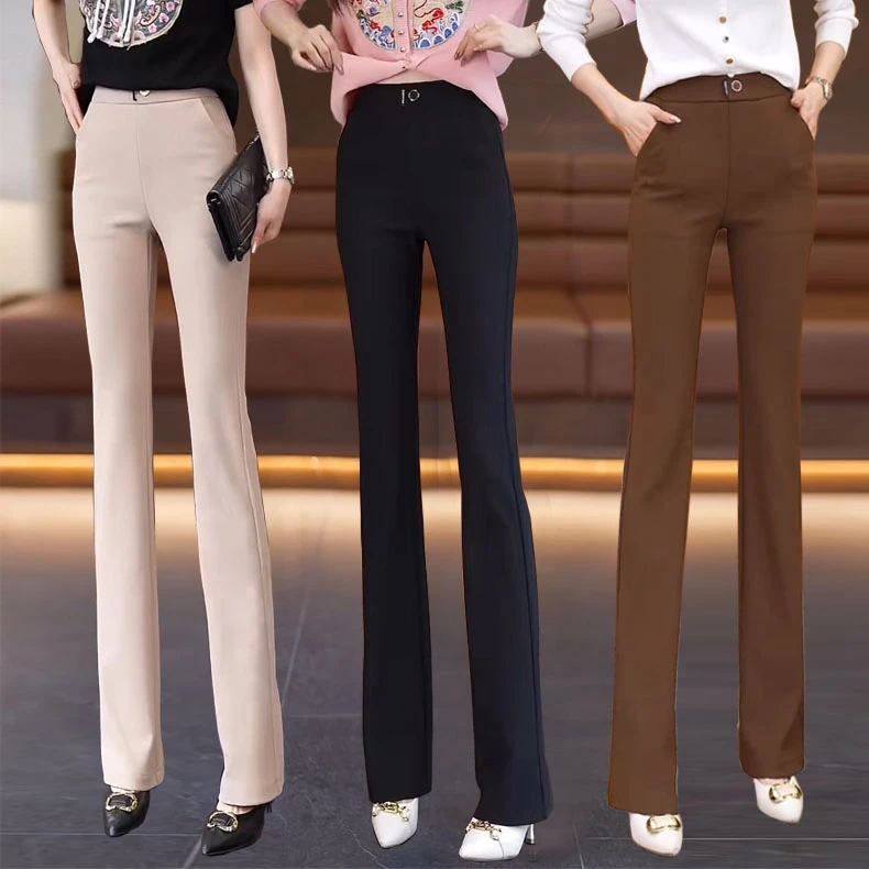 微喇裤女2024夏季薄款金高腰显瘦弹力女式洋气休闲垂感百搭喇叭裤