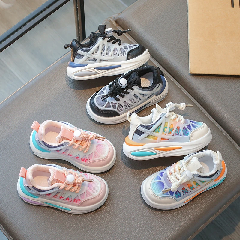女孩运动鞋童鞋男童网面透气鞋中小童2024新款软底跑步鞋洋气百搭