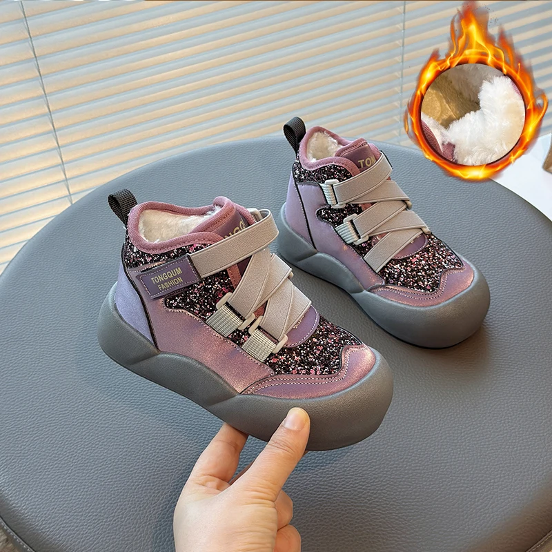 冬季新款2025女童雪地靴棉鞋加绒加厚男童雪地鞋小童棉鞋儿童棉鞋