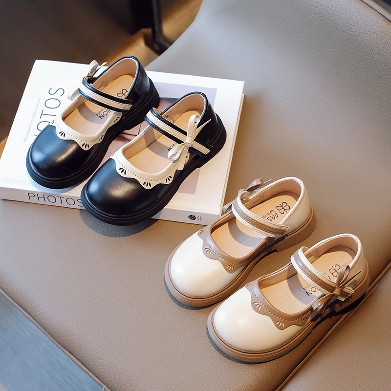 女童鞋子儿童公主皮鞋2023夏款新款夏季豆豆黑色单鞋女孩宝宝软底