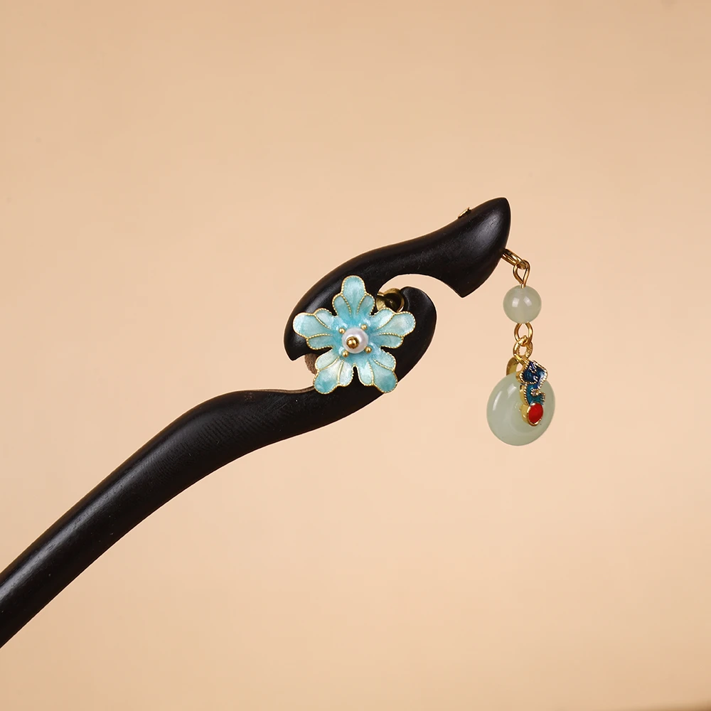 纯手工黑檀木发簪新中式风简约发簪日常百搭木簪精致盘发簪子头饰