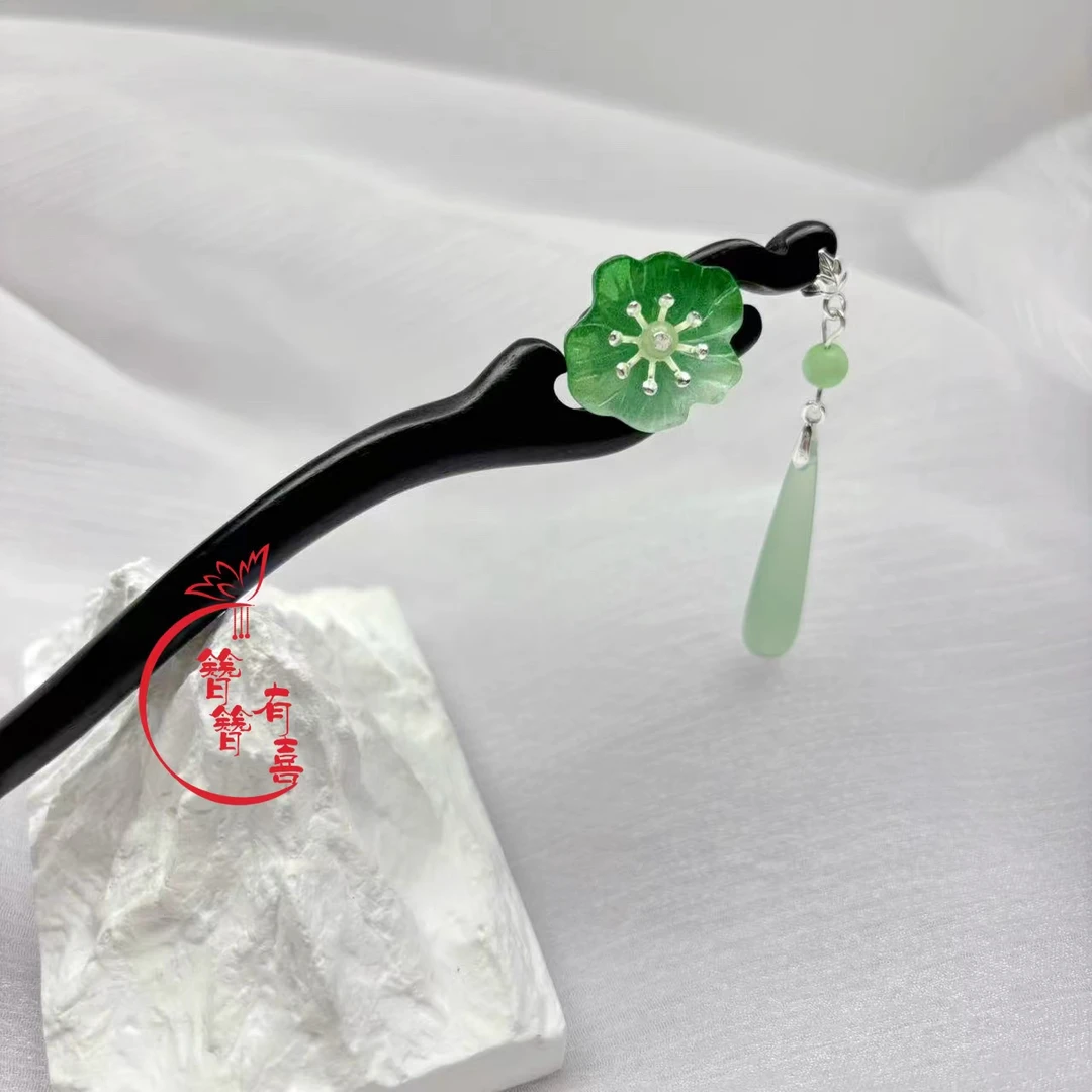 18厘米黑檀木发簪精致百搭旗袍汉服国风手工木簪荷叶簪檀木簪