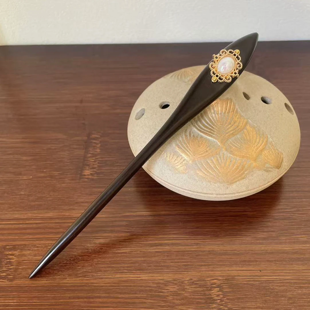 18厘米黑檀木发簪新中式风简约发簪日常百搭木簪精致盘发簪子头饰