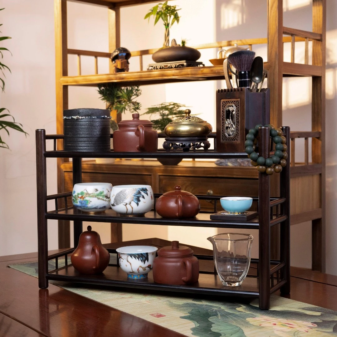 【潮平海阔】小云雾专属-精品楠竹三层茶具博古架茶壶茶杯置物架