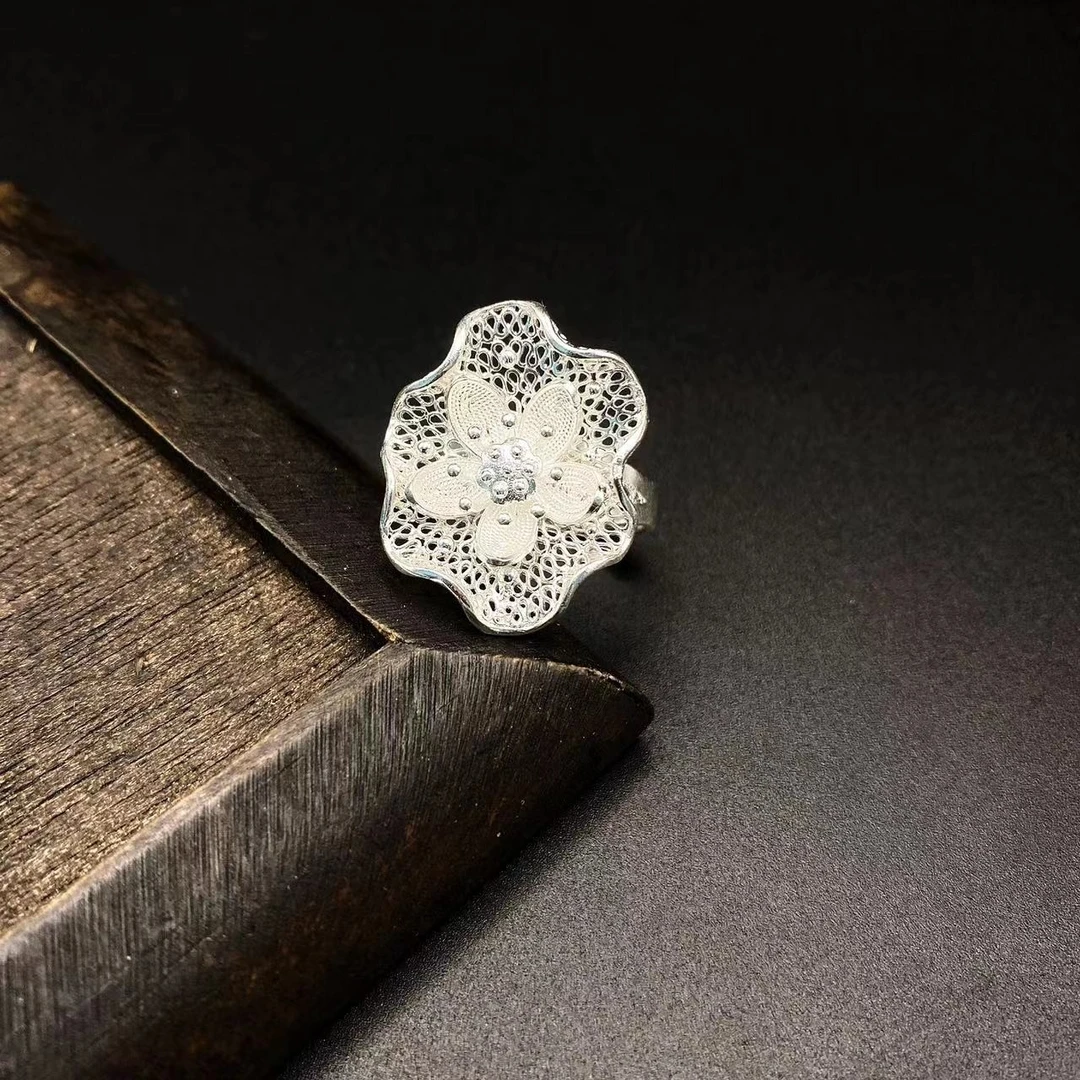 足银戒指 足银花丝夏荷花蕊戒指-时尚百搭