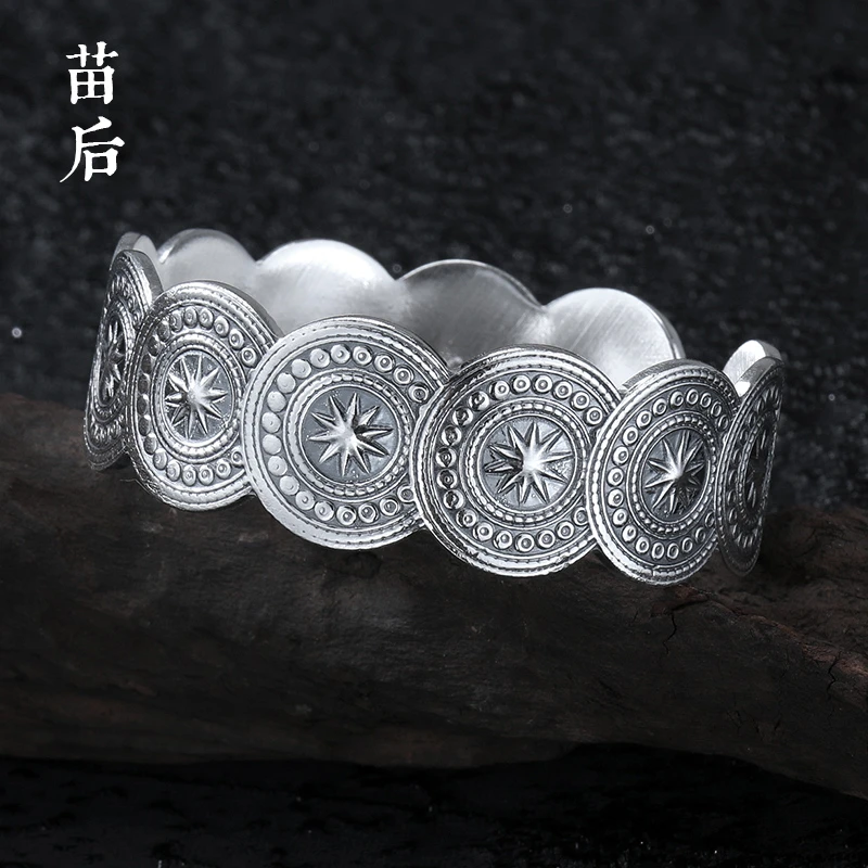 足银手镯 足银999复古十二鼓韵手镯-wsf-民族风时尚
