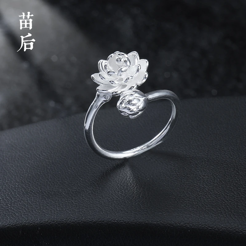 足银戒指 足银转运莲花戒指6010-可转动时尚百搭