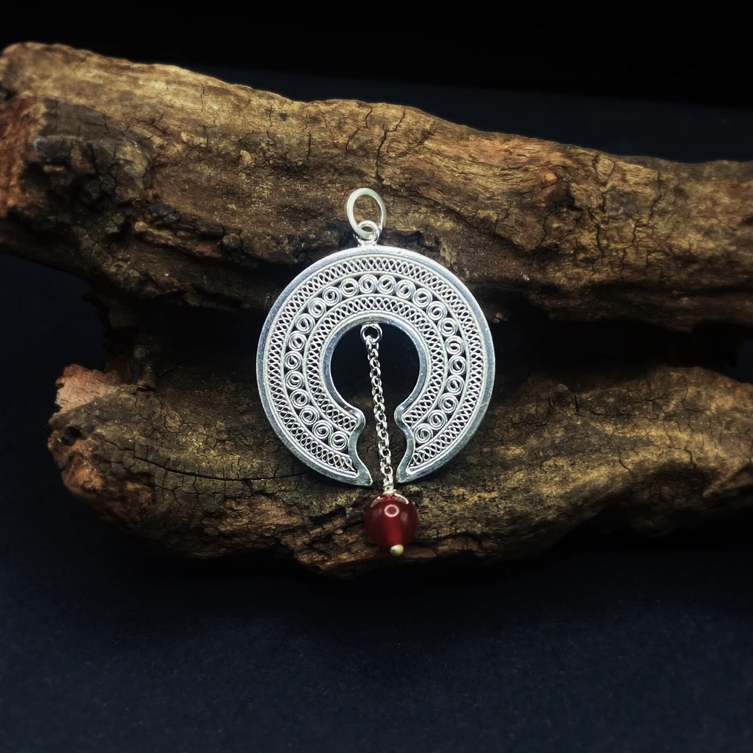 吊坠足银 足银花丝平安鼓流苏珠珠吊坠