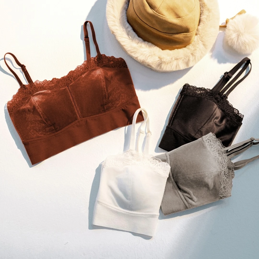 2024秋季保暖本命年酒红文胸背心一体吊带胸垫内衣女复古蕾丝内搭