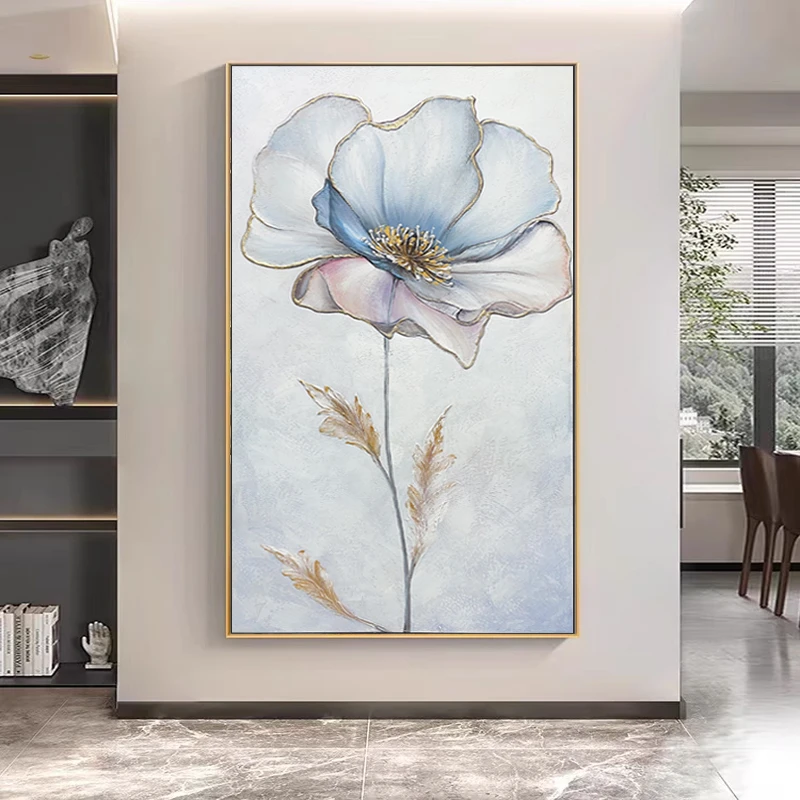 【花开富贵】玄关装饰画手绘油画入户走廊挂画轻奢壁画楼梯花卉画